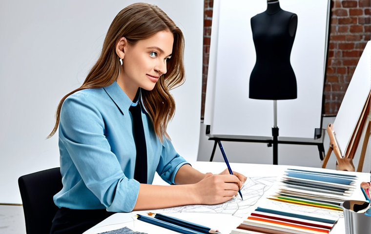 **

"A fashion designer, fully clothed in appropriate business attire, sketches designs in a bright studio filled with fabric samples. Safe for work, professional setting, perfect anatomy, natural proportions, family-friendly, high quality rendering."

**