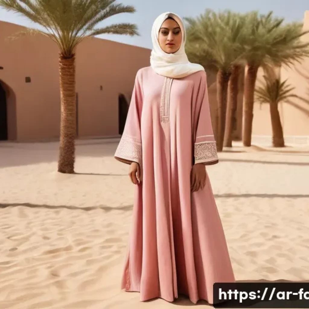 패션디자인 최신 트렌드 분석 - **Sustainable Arab Elegance:** A graceful female figure, embodying a blend of tradition and modernit...
